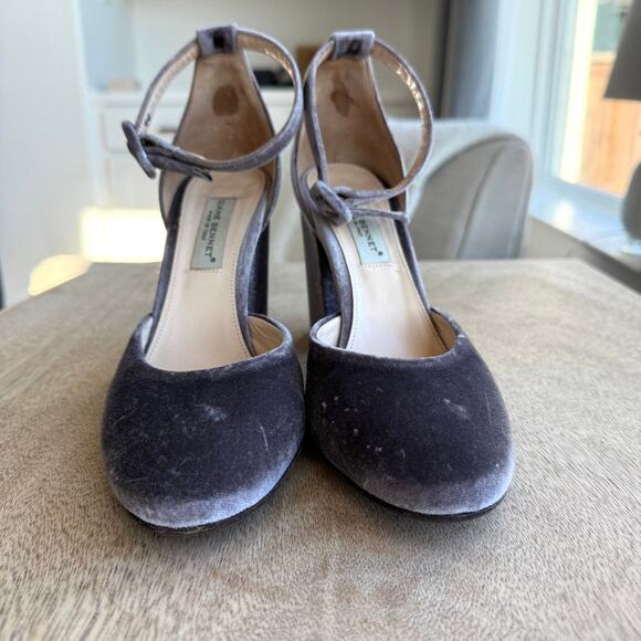 Diane Bennet Velvet Block Heel Ankle Strap Pumps Taupe 3.5" Made in Italy 38 - Picture 3 of 9
